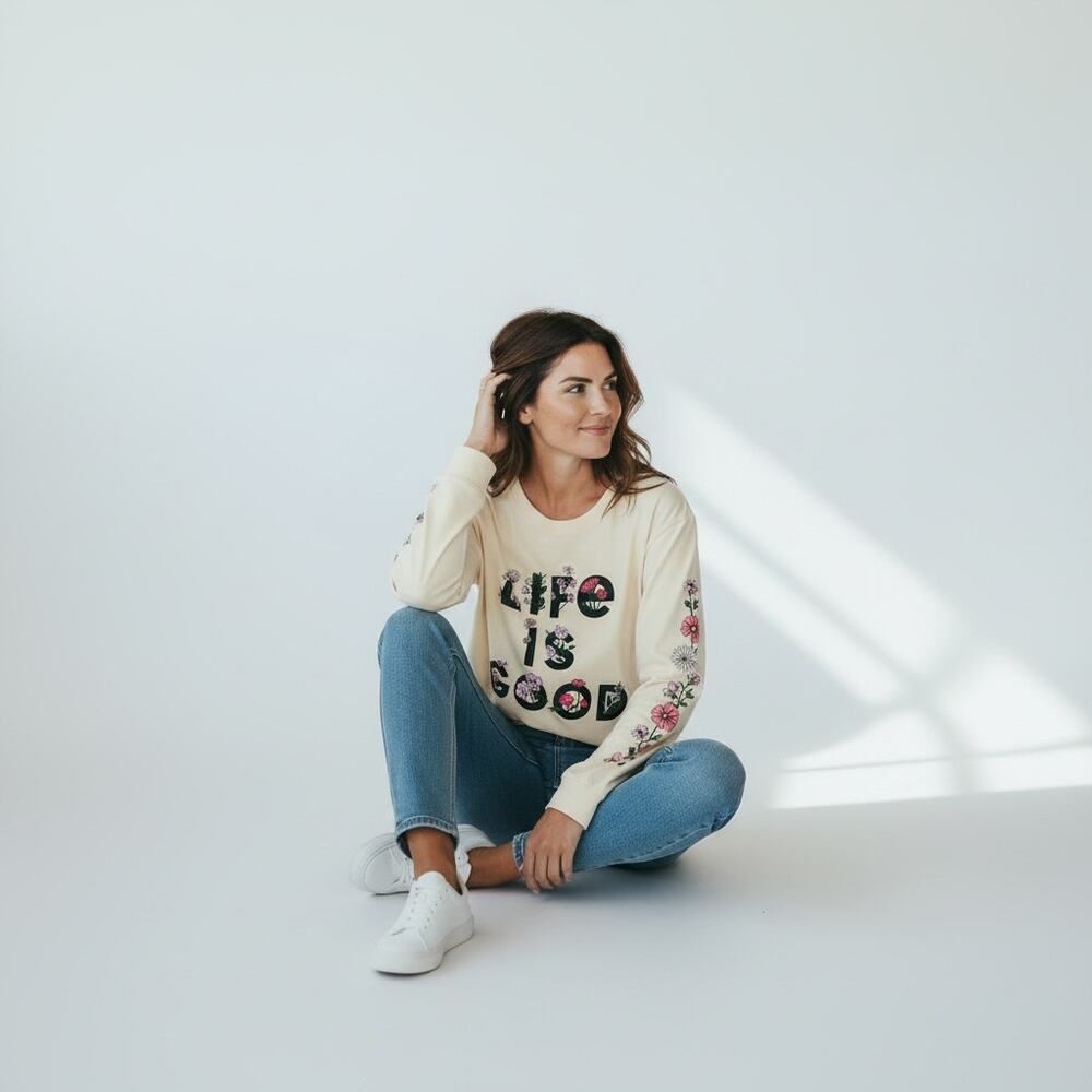 LIFE IS GOOD Women's Long Sleeve T Shirt Floral Theme XXL